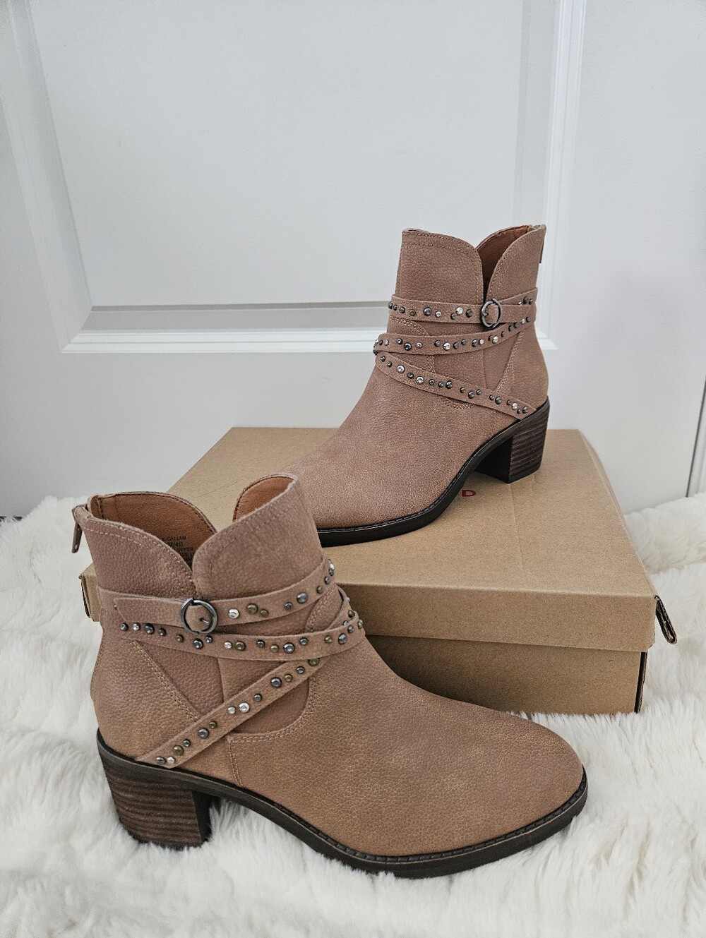 Lucky Brand Tan Studded Ankle Booties
